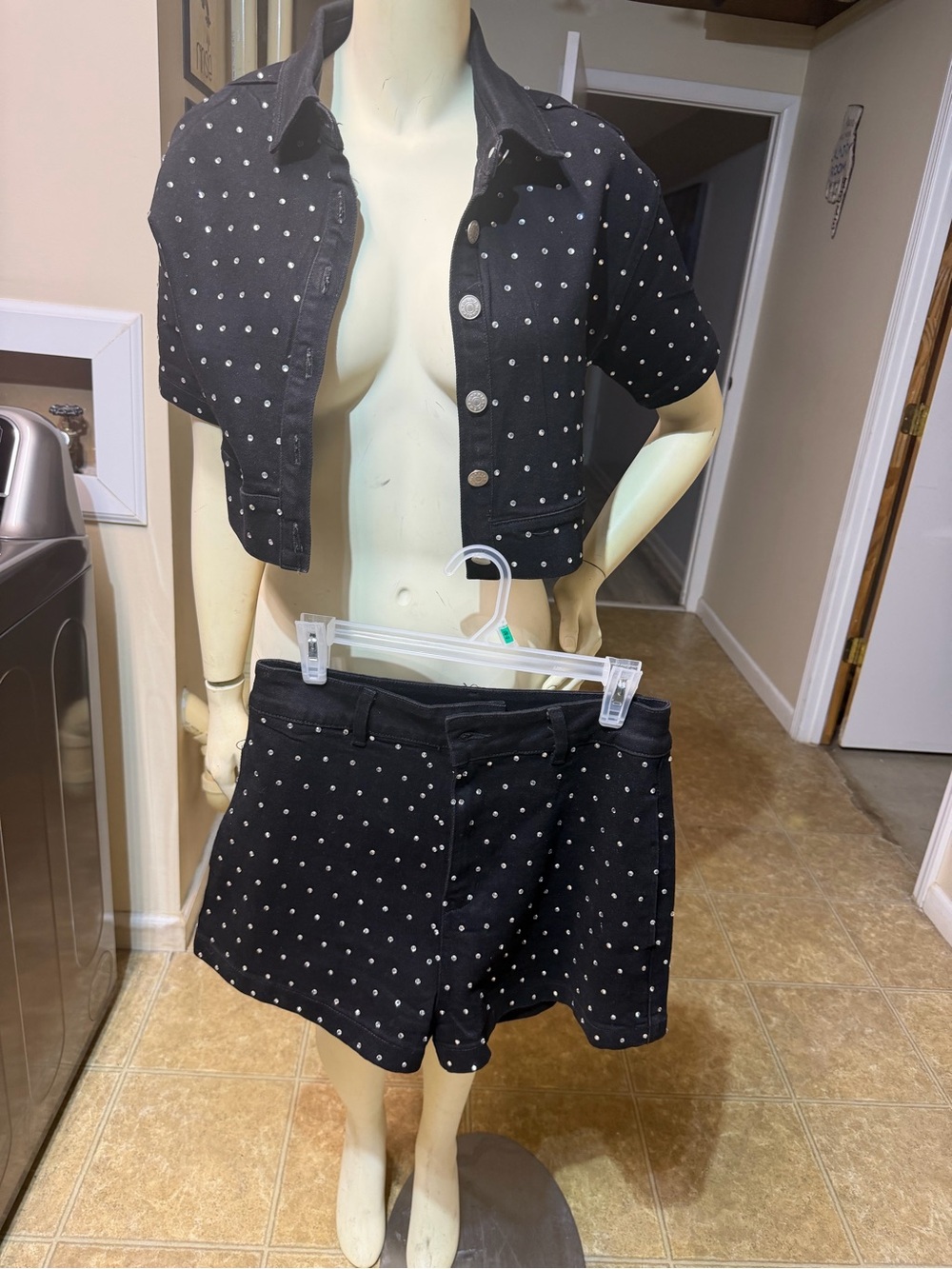 AKIRA Black Studded Crop Jacket and High-Waist Shorts Set